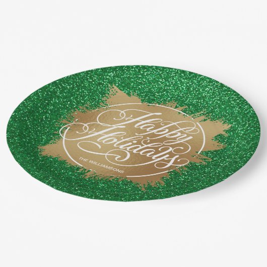 Assiettes En Carton Gold Faux Foil Noël Parties scintillant verte (Angle)
