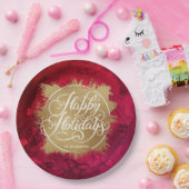 Assiettes En Carton Gold Faux Foil Noël Rouge Aquarelle (Fête)