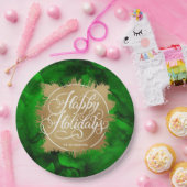 Assiettes En Carton Gold Faux Foil Noël Vert Aquarelle (Fête)