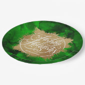 Assiettes En Carton Gold Faux Foil Noël Vert Aquarelle (Angle)