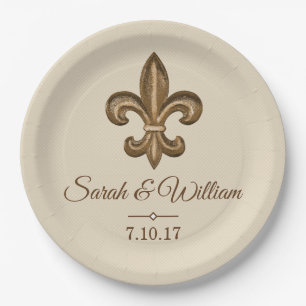 Assiettes En Carton Gold Fleur de élégant Lis et Taupe personnalis