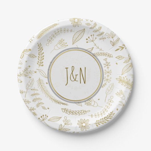 Assiettes En Carton Gold Floral Feuille Rustic Wedding Réception (Devant)