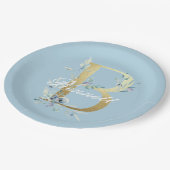 Assiettes En Carton Gold Floral Letter "B" (Angle)