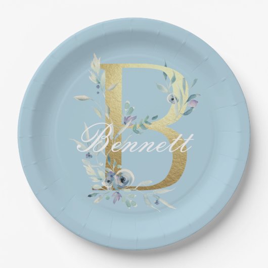 Assiettes En Carton Gold Floral Letter "B" (Devant)