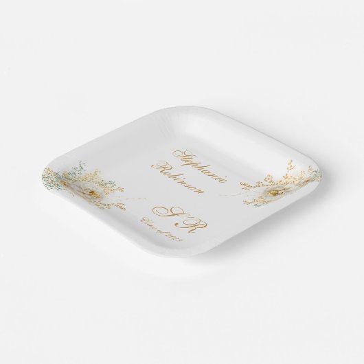 Assiettes En Carton Gold Floral Monogram Graduation Party (Angulaire)