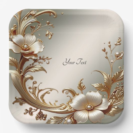 Assiettes En Carton Gold Floral Paper Plate (Recto)