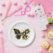 Assiettes En Carton Gold flower Butterfly with Black Orchid (Fête)