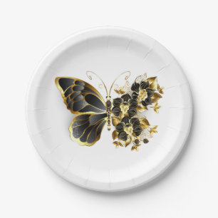 Assiettes En Carton Gold flower Butterfly with Black Orchid