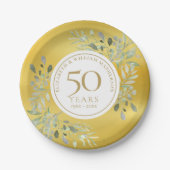 Assiettes En Carton Gold Foil Greenery 50e anniversaire Mariage (Devant)