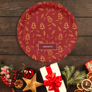 Assiettes En Carton Gold Foil Noël Arbre Motif Red Holiday