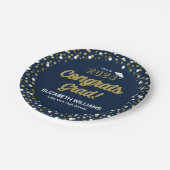 Assiettes En Carton Gold Foil Script Confetti Congrats Grad Blue (Angle)