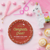 Assiettes En Carton Gold Foil Script Confetti Congrats Grad Red (Fête)