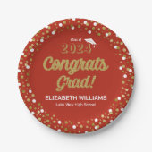 Assiettes En Carton Gold Foil Script Confetti Congrats Grad Red (Devant)