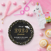 Assiettes En Carton Gold Foil Script Confetti Graduation Party Noir (Fête)