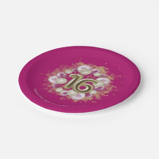 Assiettes En Carton Gold Foil Sweet 16 Anniversaires Balloons Party Ho (Angle)