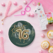 Assiettes En Carton Gold Foil Sweet 16 Ballons d'anniversaire Emerald  (Fête)