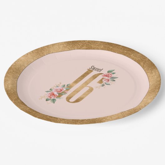 Assiettes En Carton Gold Foil Sweet sixteen Blush ID756 (Angle)