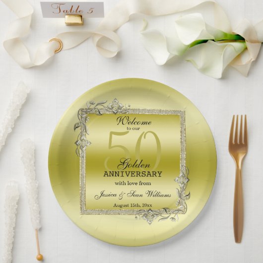Assiettes En Carton Gold Gem & Parties scintillant 50e Anniversaire du (Mariage)