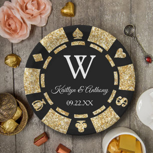 Assiettes En Carton Gold Glitter Poker Chip Casino Wedding Party