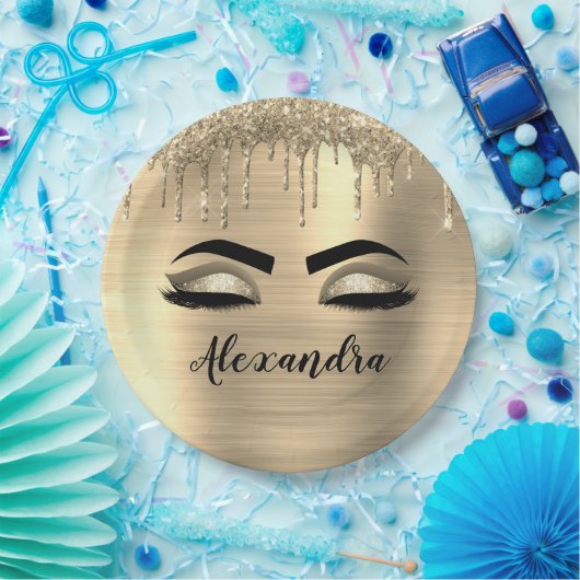 Assiettes En Carton Gold Glitter Sparkle Eyelashes Monogram (Fête)
