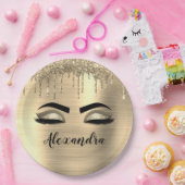 Assiettes En Carton Gold Glitter Sparkle Eyelashes Monogram (Fête)
