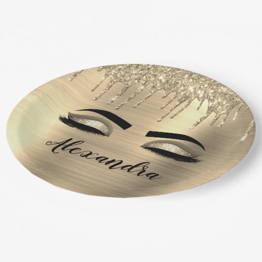 Assiettes En Carton Gold Glitter Sparkle Eyelashes Monogram (Angle)