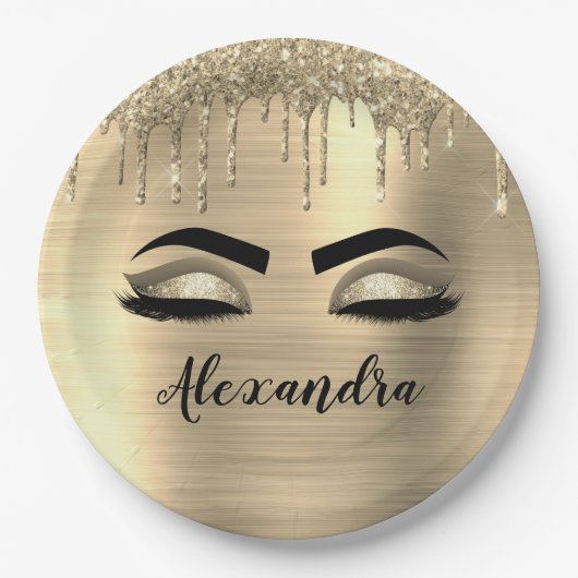 Assiettes En Carton Gold Glitter Sparkle Eyelashes Monogram (Devant)