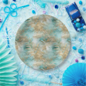 Assiettes En Carton Gold Green White Feuilles tropicaux (Fête)