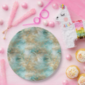 Assiettes En Carton Gold Green White Feuilles tropicaux (Fête)