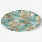 Assiettes En Carton Gold Green White Feuilles tropicaux (Angle)