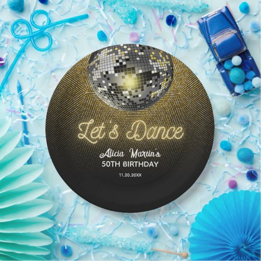 Assiettes En Carton Gold Halftone Disco Ball Dansons Anniversaire (Fête)