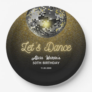 Assiettes En Carton Gold Halftone Disco Ball Dansons Anniversaire