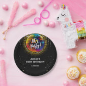 Assiettes En Carton Gold Halftone Disco Ball Faisons la fête Anniversa (Fête)