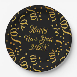 Assiettes En Carton Gold Happy Nouvel An Forme Personnalisée Confetti