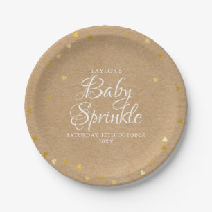 Assiettes En Carton Gold Hearts Confetti Baby Sprinkle / Shower Rustic
