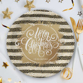 Assiettes En Carton Gold Joyeux Noël noir blanc rayures