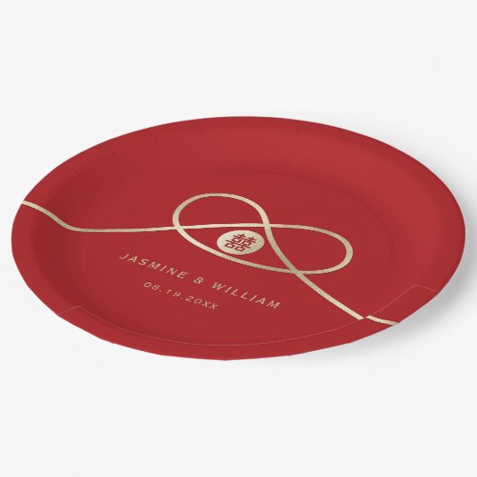 Assiettes En Carton Gold Knot Union Double Bonheur Mariage chinois (Angle)