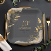Assiettes En Carton Gold Leaf Floral 30th Anniversary ID1169