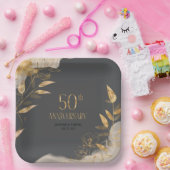 Assiettes En Carton Gold Leaf Floral 50th Anniversary ID1169 (Fête)