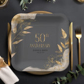 Assiettes En Carton Gold Leaf Floral 50th Anniversary ID1169