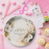 Assiettes En Carton Gold Line Floral 25th Anniversary ID1169 (Fête)