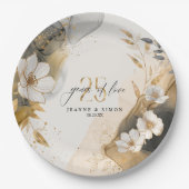 Assiettes En Carton Gold Line Floral 25th Anniversary ID1169 (Devant)