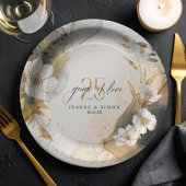 Assiettes En Carton Gold Line Floral 25th Anniversary ID1169