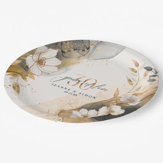 Assiettes En Carton Gold Line Floral 30th Anniversary ID1169 (Angle)