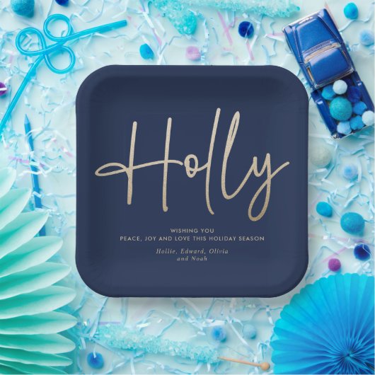 Assiettes En Carton Gold marine bleu moderne script minimal élégant (Fête)