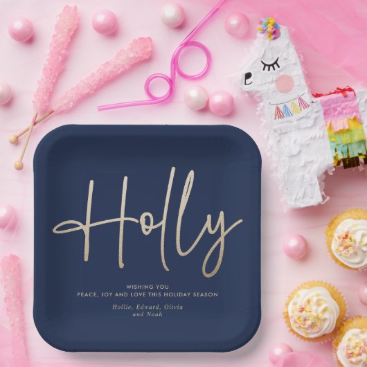 Assiettes En Carton Gold marine bleu moderne script minimal élégant (Fête)