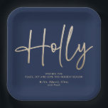 Assiettes En Carton Gold marine bleu moderne script minimal élégant<br><div class="desc">Effet or et bleu marine moderne script minimal élégant simple géométrique sainte conception de serviette de Noël de Noël.</div>