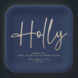 Assiettes En Carton Gold marine bleu moderne script minimal élégant<br><div class="desc">Effet or et bleu marine moderne script minimal élégant simple géométrique sainte conception de serviette de Noël de Noël.</div>