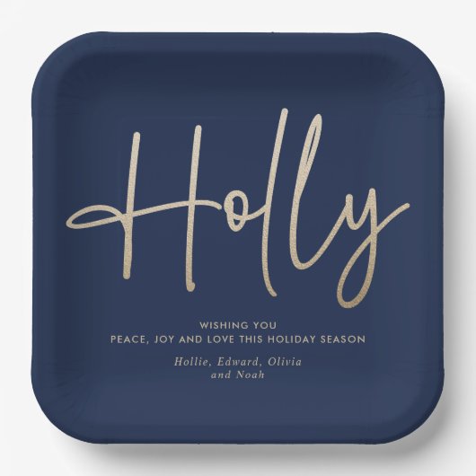 Assiettes En Carton Gold marine bleu moderne script minimal élégant (Recto)