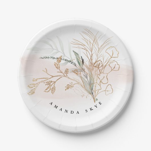 Assiettes En Carton Gold Moss Eucalyptus Moderne Abstrait (Devant)